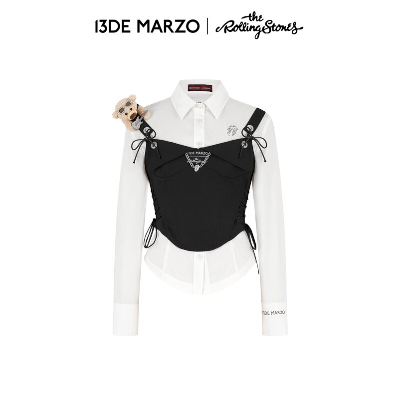 13 De Marzo Domestic Exclusive 2026 Autumn Rolling Stones Collaboration Series Fishbone Bra Shirt Two-Piece Set