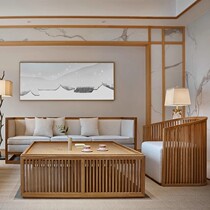 New Chinese style Zen solid wood modern simple living room B&B tea house hotel log color style sofa furniture customization