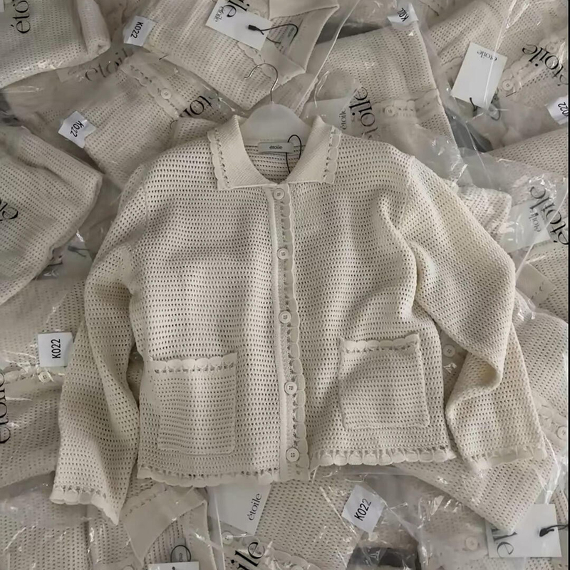 Highly Recommended! Off-White Collared Hollow-Out Knit Cardigan for Women, Autumn Style, Elegant Sun-Protective Short Jacket