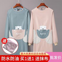 Apron Home Kitchen Cute type Long sleeves Women uphols-up Hood Clothes Adults Waterproof to Wear Clothing Winter