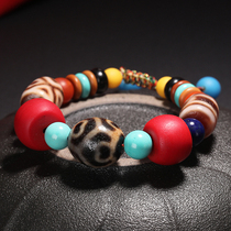 Tibetan Art Pavilion Zhenpin Cultural Toy Aquarius Breath-enhancing Pendant Five-Eyed Lightning Red Flesh Dzi Beads for Men and Women 1