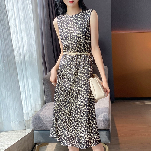 Шелковое летнее платье без рукавов, длинная юбка, эффект подтяжки, коллекция 2023