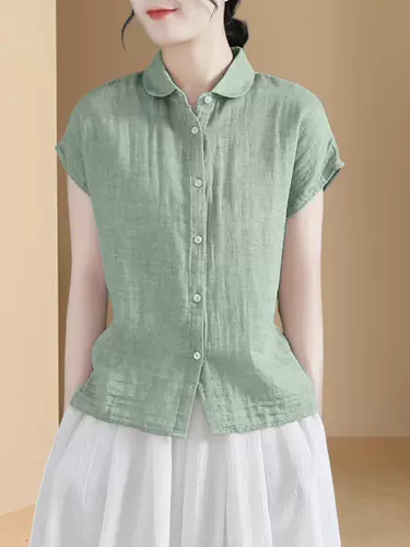 Рубашка, летняя элитная футболка, короткий рукав, из хлопка и льна