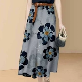 Шелковый комплект, футболка, юбка, французский стиль, изысканный стиль, коллекция 2022, короткий рукав, из хлопка и льна