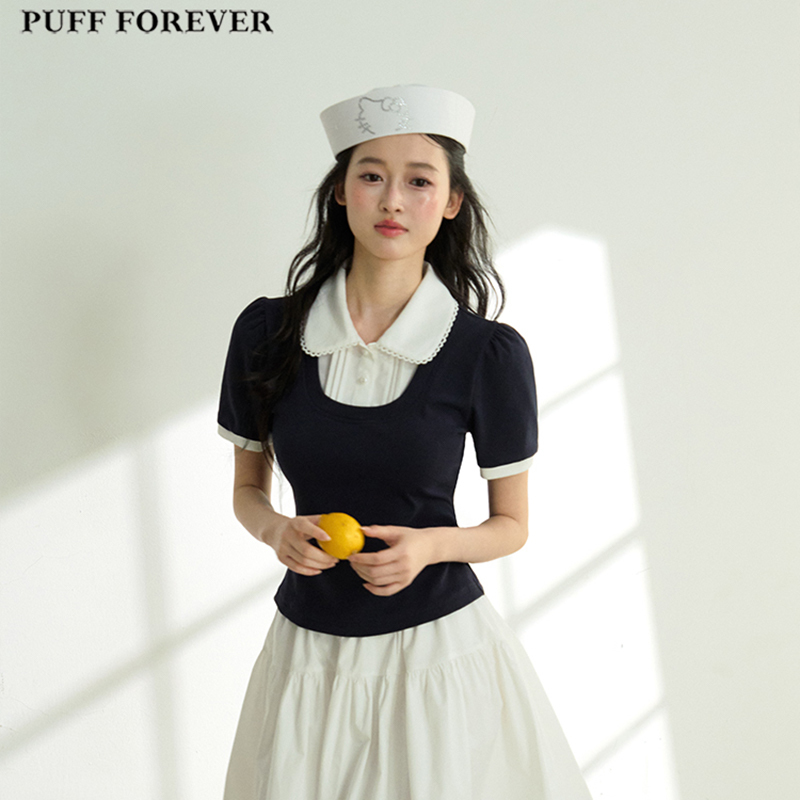 Puffforever “Midnight Study Room” Preppy Style Age-Reducing Doll Collar Waist-Cinching Knit Sweater and Skirt Set