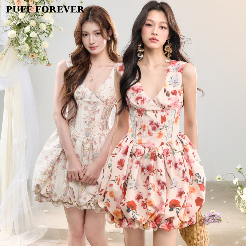 Puffforever "Iris Flower Goddess" Double-Layer Lace Bud Skirt Holiday Style Princess Dress for Women Puffforever "Iris Flower Goddess" Double-Layer Lace Bud Skirt Holiday Style Princess Dress for Women