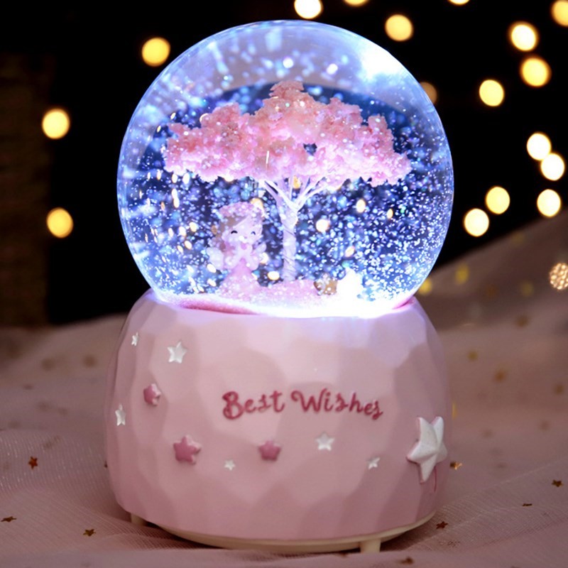 Crystal ball ornaments desk decoration porch living room snow spinning birthday gift girls creative lantern music