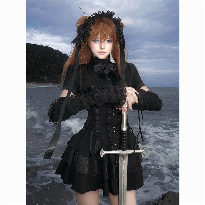 Taboo Past Japanese Cla Style Dark Gothic Light Asian Style Girl Outfit Design with Straps Cake Dress