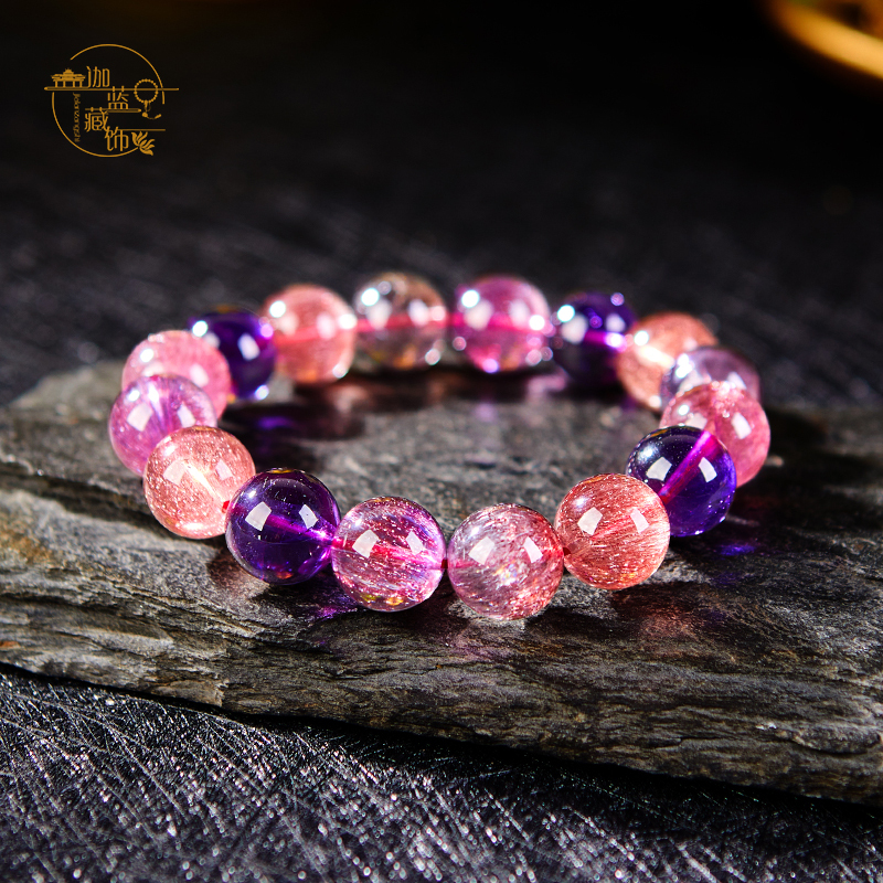 【Jialan Tibetan Jewelry】Natural Super Seven Single-Strand Bracelet with Clear and High-Quality Super Seven Crystal Mineral Specimens