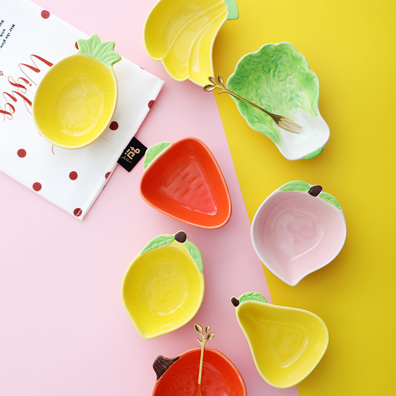 Fruit flavor dish ceramic small dish cartoon cute household seasoning small dish creative personality sauce vinegar dish dipping dish