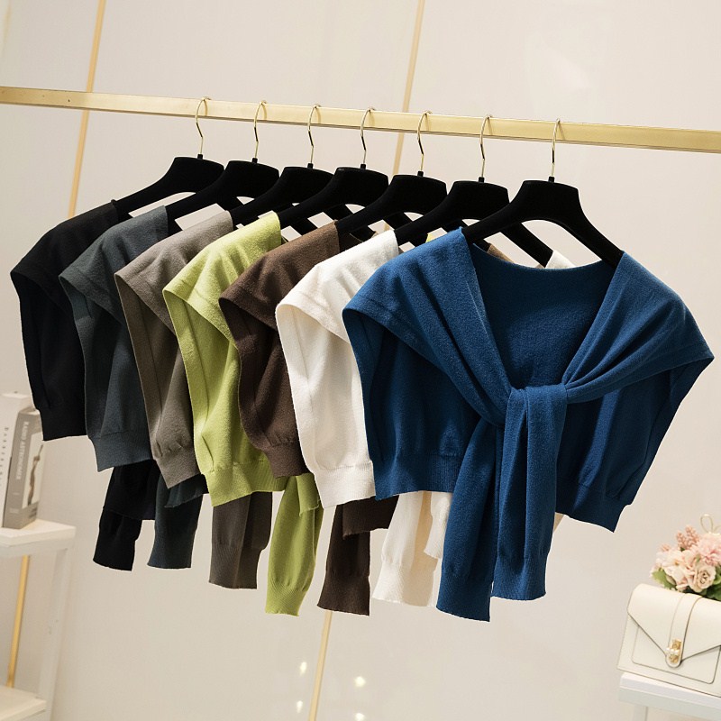Knitted cloak shawl short outer spring and autumn hundred pair with knit neck scarf dual-use fake collar