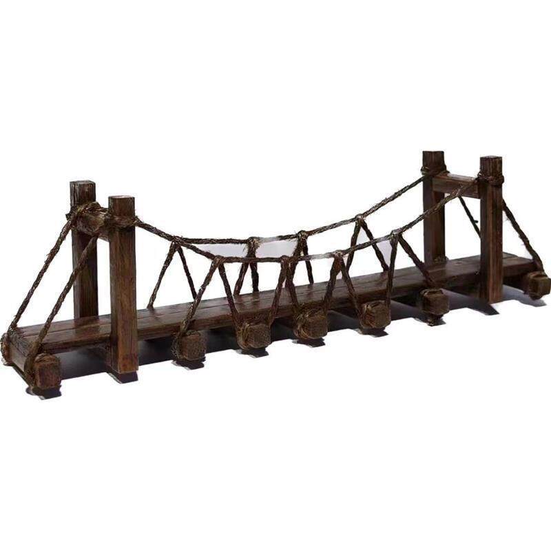 Surface-cylinder building scenery small hanging bridge swinging piece ecological landscape fake mountain hanging bridge ancient wind emulated bridge water wooden fish tank-Taobao