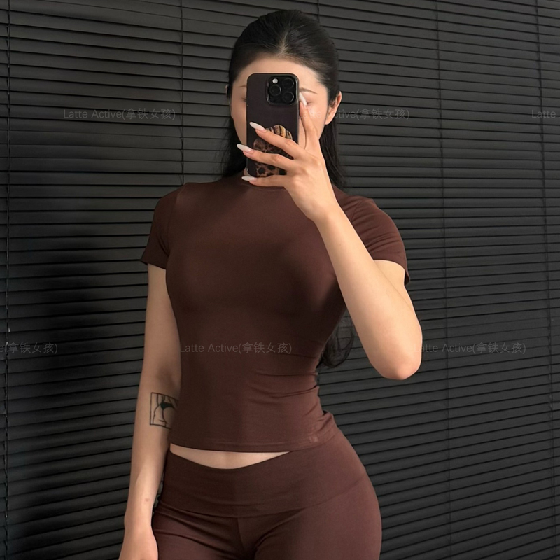 Milk Skin T-Shirt Latte Girl Short-Sleeved T-Shirt Fitness Sports Training Wear Modal Fabric Round Neck High Elasticity Solid Color Versatile