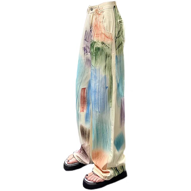 200 Jin Jin is equal to 0.5 kg Foreign trade extra large size women's clothing AliExpress Amazon European and American style colorful painted jeans straight hot girls