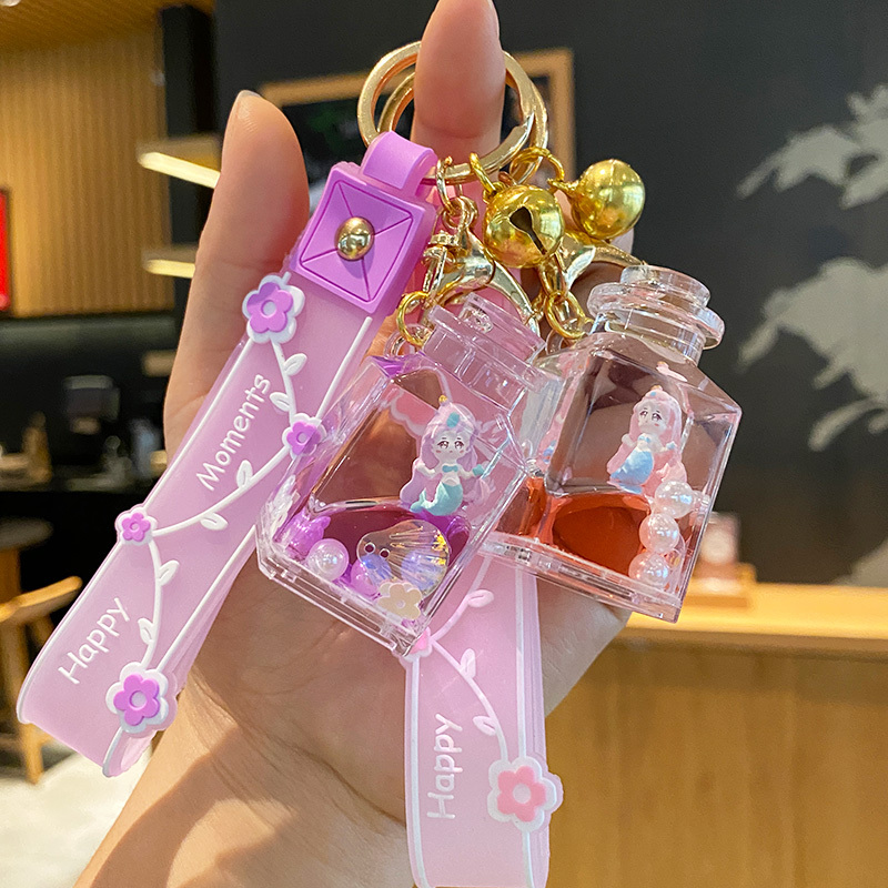 Mermaid Princess Quicksand Keychain Pendant Cute Girly Creative Car Keychain Exquisite Bag Charm