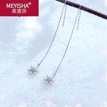 Snowflake 925 sterling silver ear female long earrings temperament Korean Net red 2021 New Tide earrings face thin