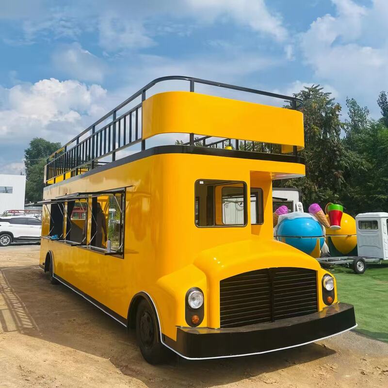 Large Double-Decker Bus Food Truck for Mobile Commercial Dining, Popular in Tourist Areas and Campsites, for Milk Tea, Coffee, and Gourmet Snacks