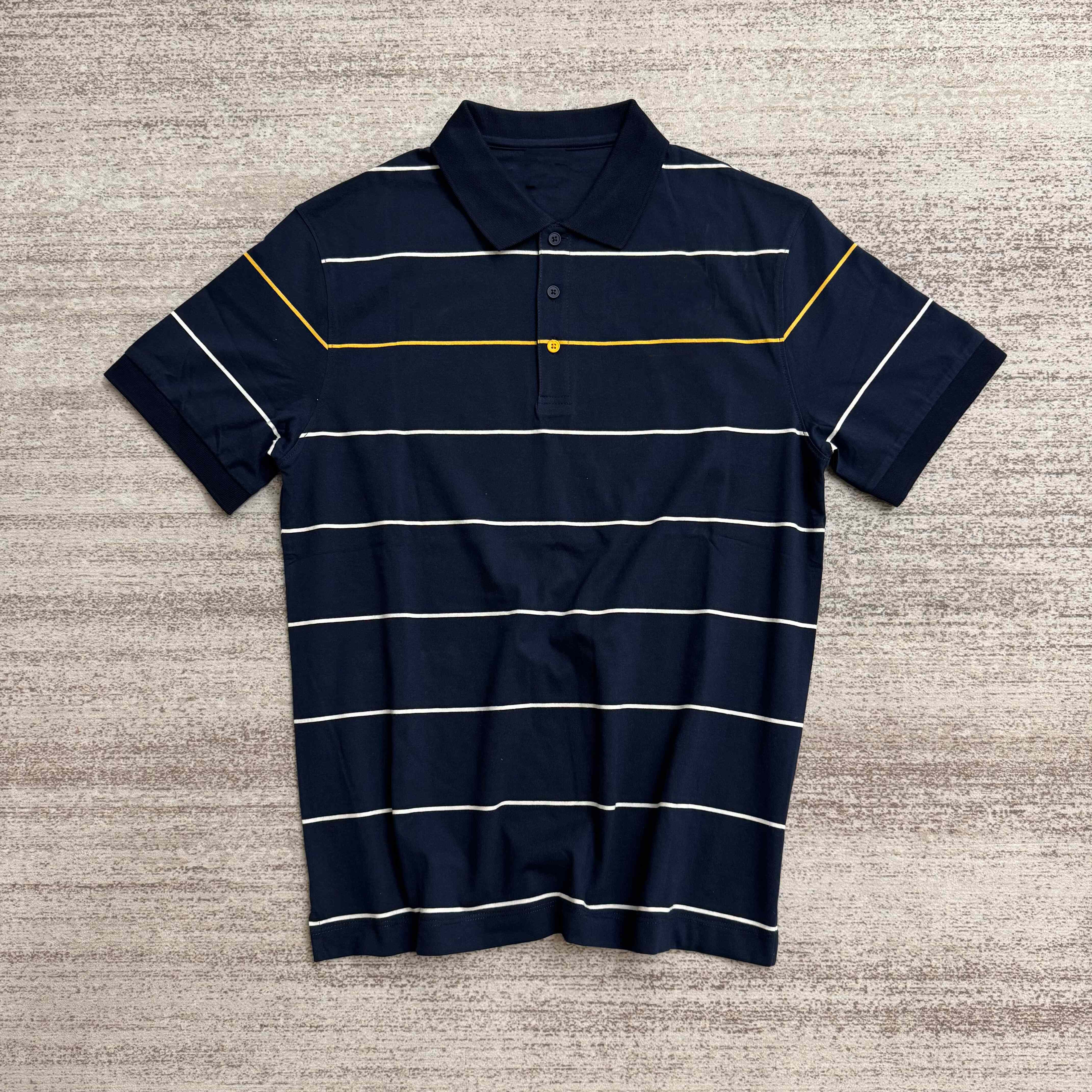 Deep blue striped polo shirt