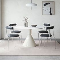 Holy Grail pure white slate dining table French cream style home small apartment dining chair combination negotiation table round simple