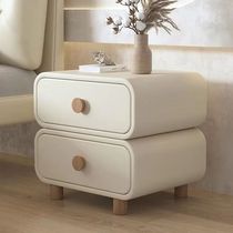 Solid wood bedside table modern minimalist leather light luxury Nordic bedroom home small cabinet small bedside storage cabinet