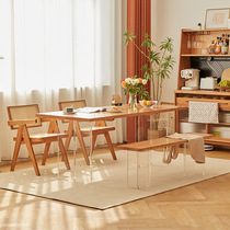 Acrylic solid wood suspended dining table cherry wood modern simple household small apartment rectangular dining table oak table