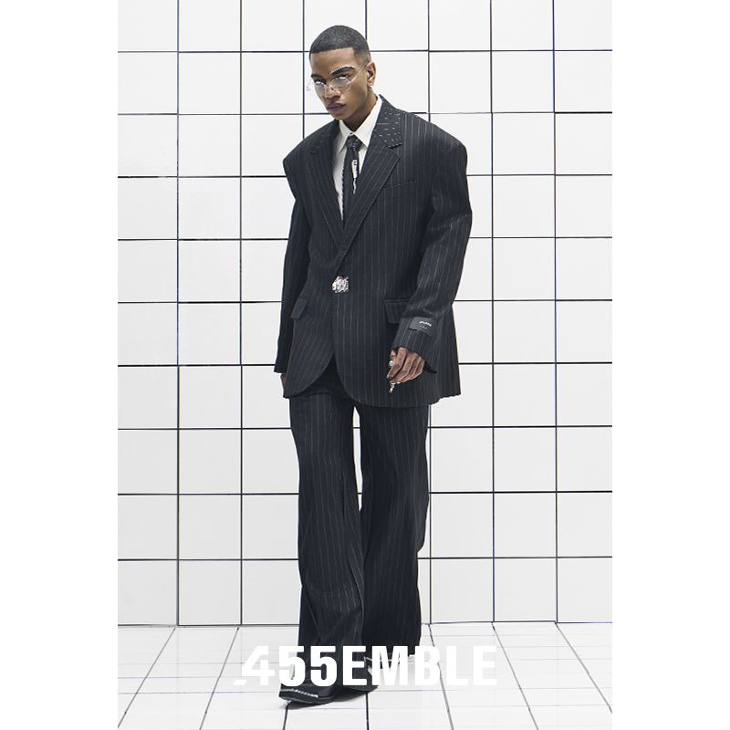 455Emble Oversized Wool Blend Striped Tailored Suit Set Unisex