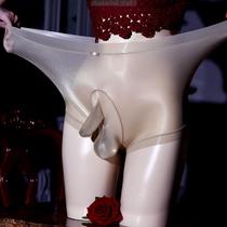 新品牛奶丝内裤男士丝滑裸感全透明无痕jj大码枪弹分离平角裤纯欲