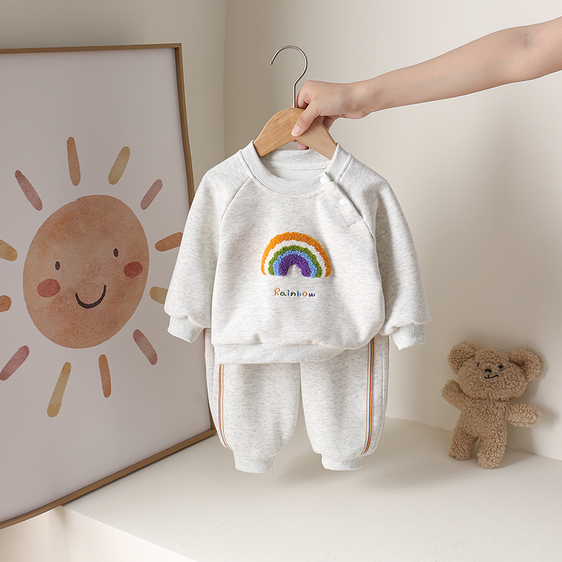 Baby Sweatshirt Set, Long-Sleeved Casual Spring and Autumn Two-Piece Set, One-Year-Old Baby Clothes, Spring Split Pure Cotton Outing Clothes