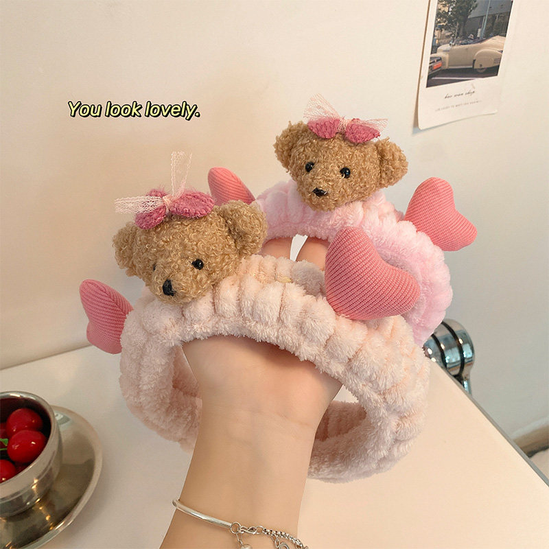 Cute bear headband three-dimensional cartoon plush doll headband female pink wash face bundle hairband special hair accessories