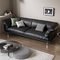 Leather sofa living room small apartment 2023 new light luxury black straight three-seat down Italian minimalist sofa