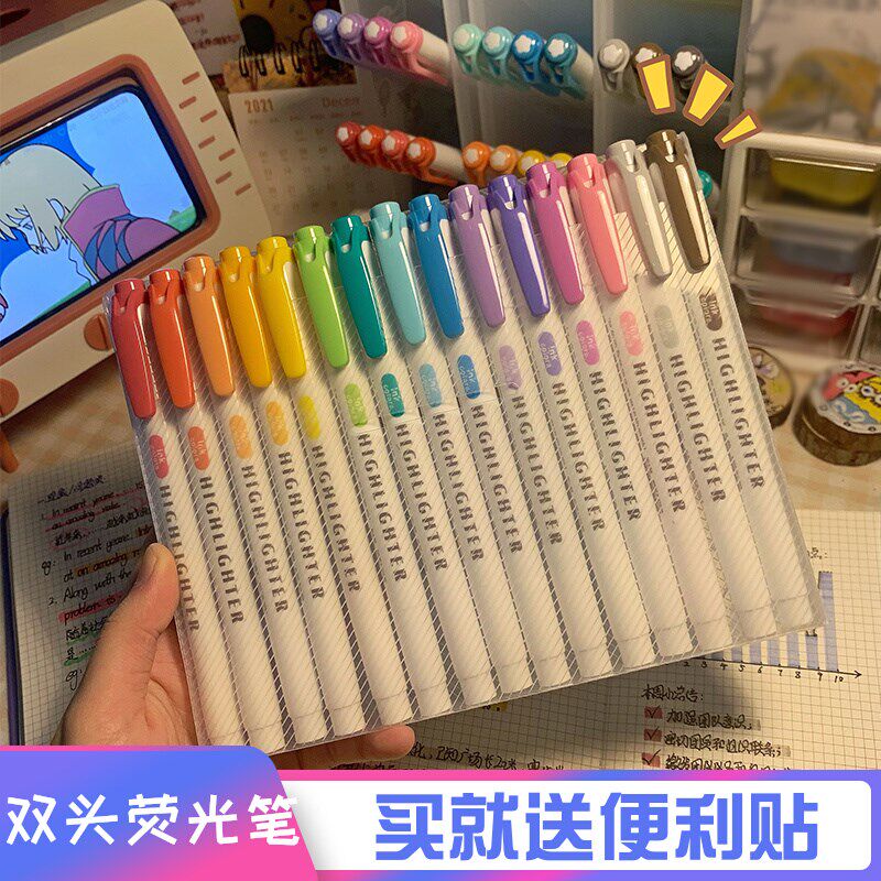 Fluorescent pen double head color pale color students marked pen paperback focus marked replacement label pen suit