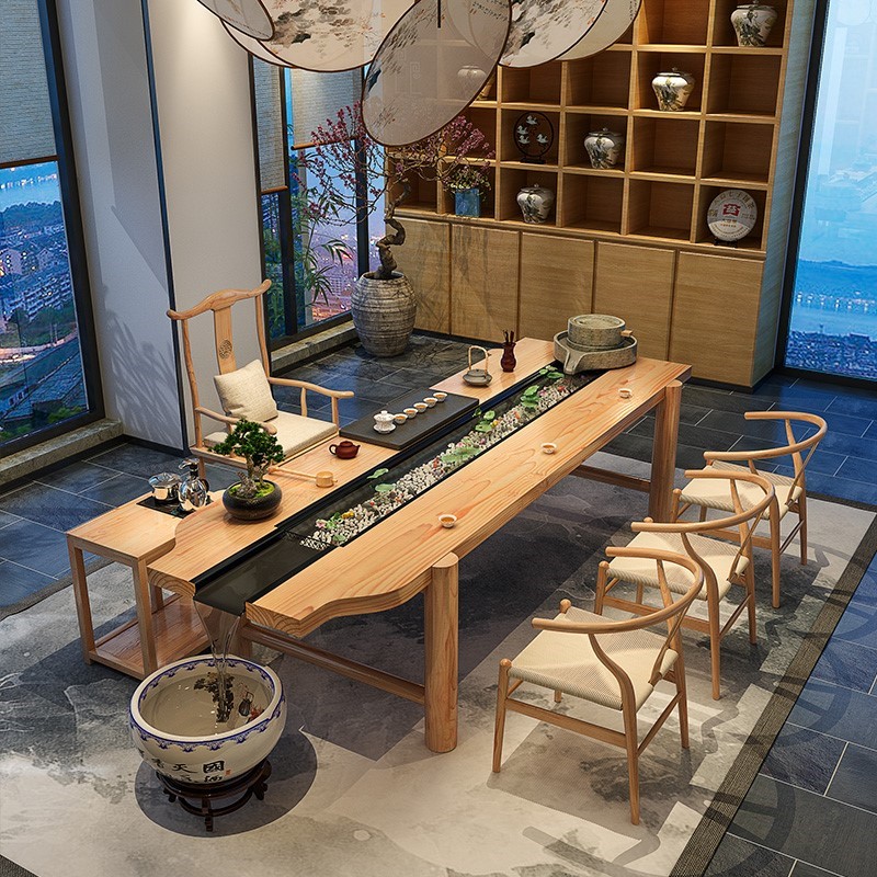 New Chinese Solid Wood Creative Fish Pipeline Tea Table Casual Tea Table and Chair Combined Zen Kung Kung Fu Building Tea Table