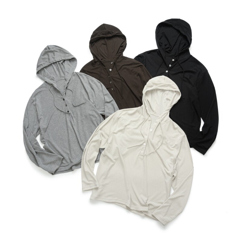 Deserto Tencel Wool Blend Soft and Drapey Hooded Henry Collar Half-Zip Sweatshirt for Men and Women
