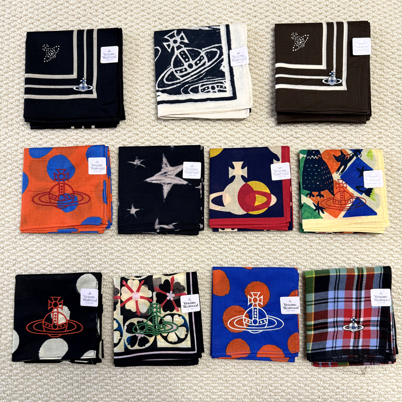 Japanese In-Stock Vivian Saturn Embroidered Handkerchief Square Scarf Small Neckerchief Saturn Polka Dot Graffiti Plaid