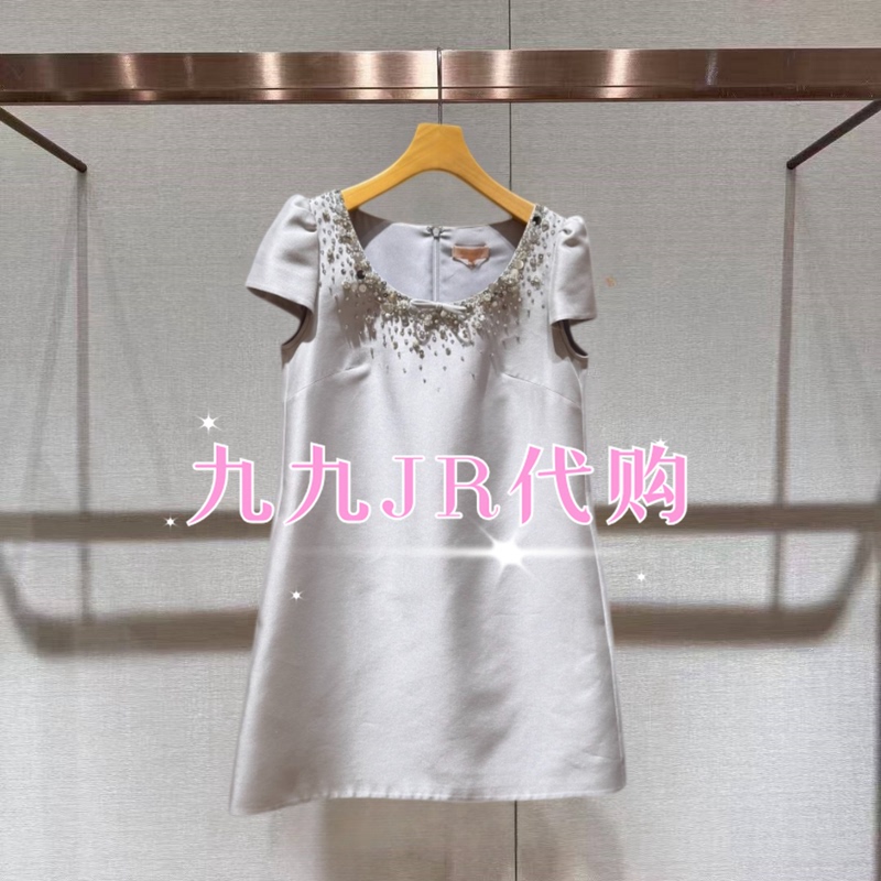 2026 New Summer Style Simple Style Round Neck Spliced Sequin Beaded Bow Short-Sleeved Dress for Women Xsj3L18D