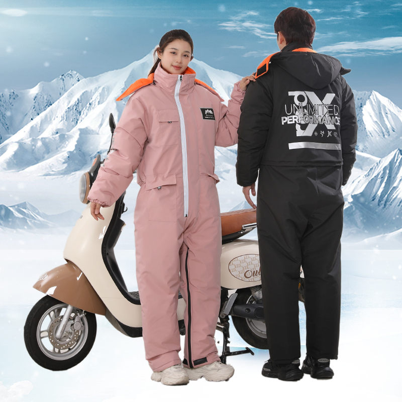 Motorcycle Winter Riding Jacket for Women, Electric Vehicle Rear Seat Windbreaker, Children's Windproof Clothing, Fleece-Lined and Thickened for Men