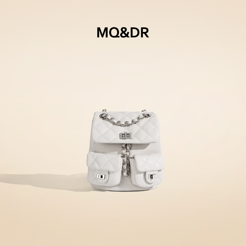 Mq&Dr [Sweetheart Milk Foam] Niche Design Caviar Small Fragrance Style Mini Chain Backpack Easiest for Match Backpack