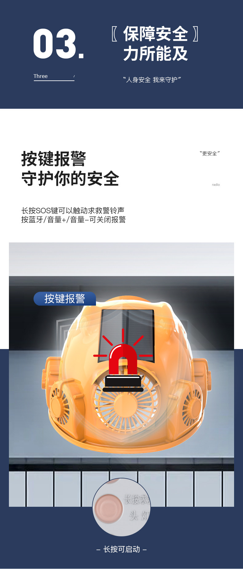 Фанаты Cap 欢盾八风扇双空调蓝牙ai语音智能双太阳能安全头灯帽矽胶按键防水