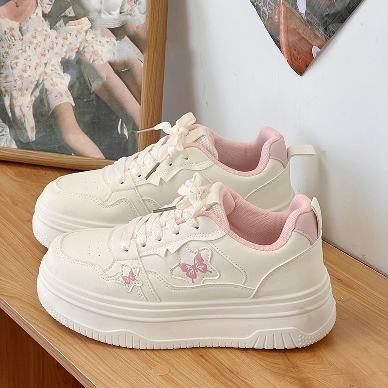 Popular High-Fashion Star and Butterfly White Sneakers 2026 Spring New Model Breathable Height-Increasing Thick-Soled Casual Sneakers for Students Popular High-Fashion Star and Butterfly White Sneakers 2026 Spring New Model Breathable Height-Increasing Thick-Soled Casual Sneakers for Students