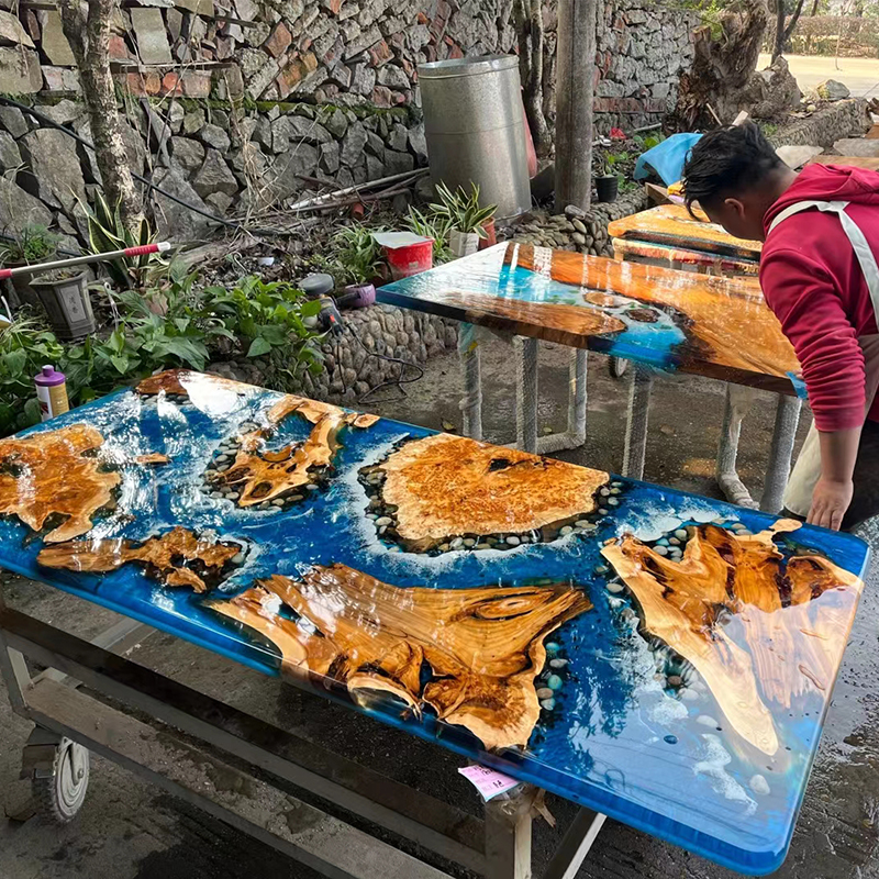 Epoxy resin river table solid wood large board walnut rosewood household log tea table dining table tea table book desktop