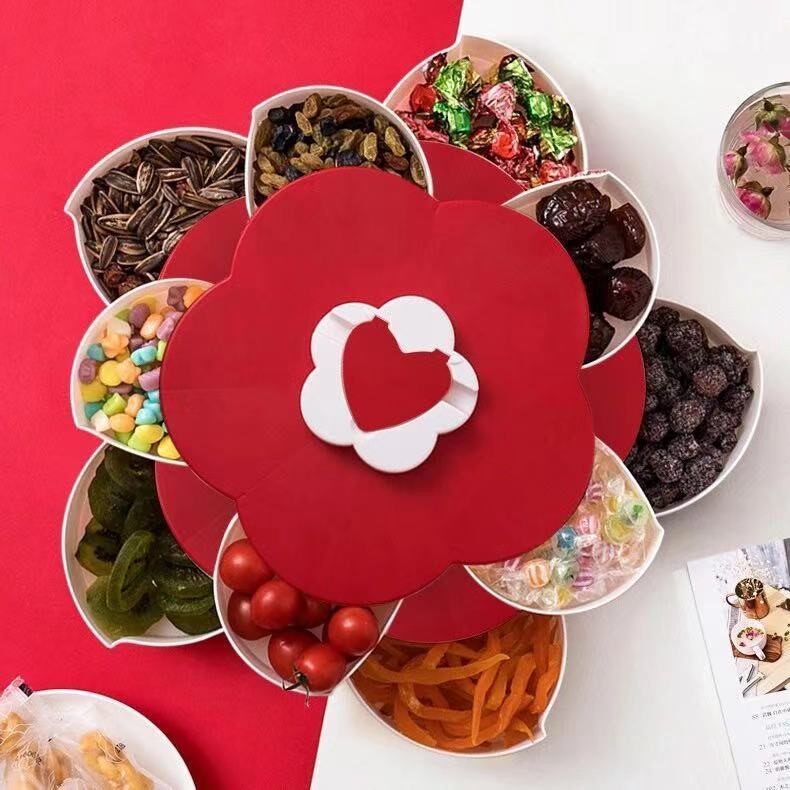 Rotating candy box creative petal storage box fruit plate New Year home living room fruit snack plate fruit plate