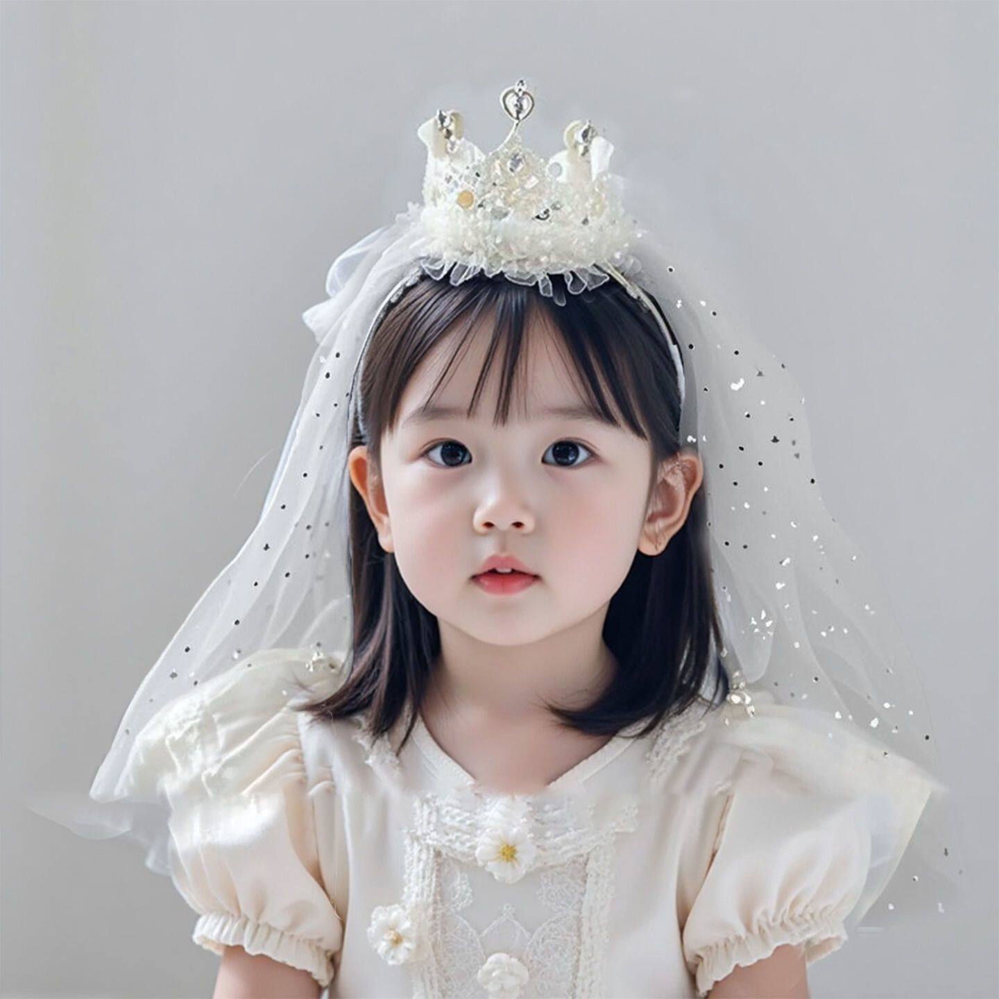 子供用誕生日ベールヘッドバンドクラウンメッシュヘッドドレス女の子用ヘッドバンドヘアクリップベビープリンセス1歳の誕生日写真ヘアアクセサリー