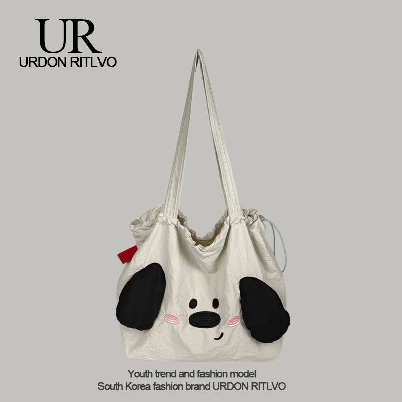 URDON RITLVO Cute Big Ear Dog Shoulder Bag Large Capacity Canvas Tote Bag for Students and Commuting