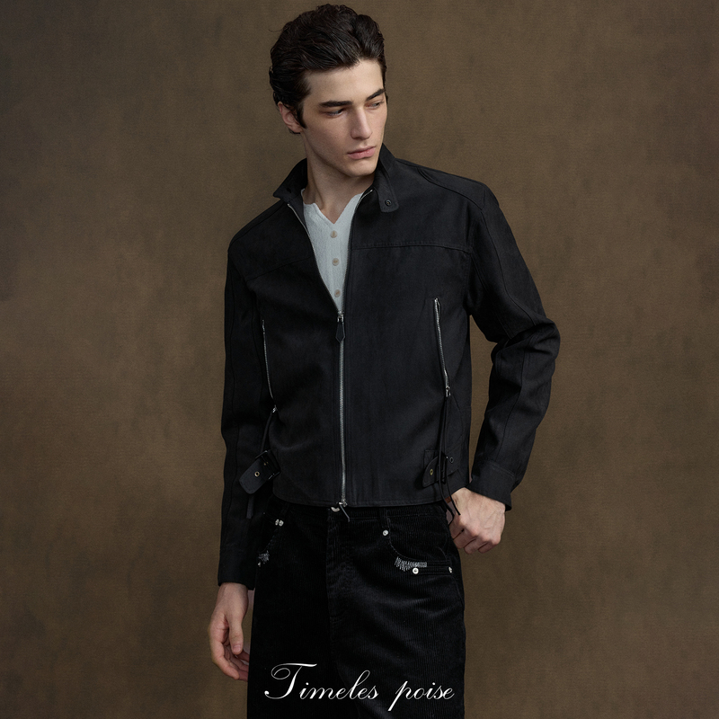 Timelespoise Retro British Style G9 Modified Distressed Short Jacket with Double Zipper and Ribbon, Fitted Jacket Timelespoise Retro British Style G9 Modified Distressed Short Jacket with Double Zipper and Ribbon, Fitted Jacket