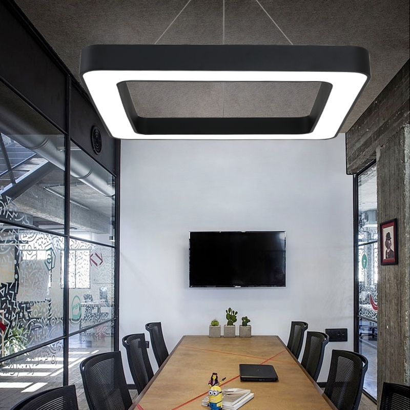 Led Hollow Quadrilateral Pendant Light Office Hair Salon Beauty Shop Supermarket Mall Decorative Chandelier Simple