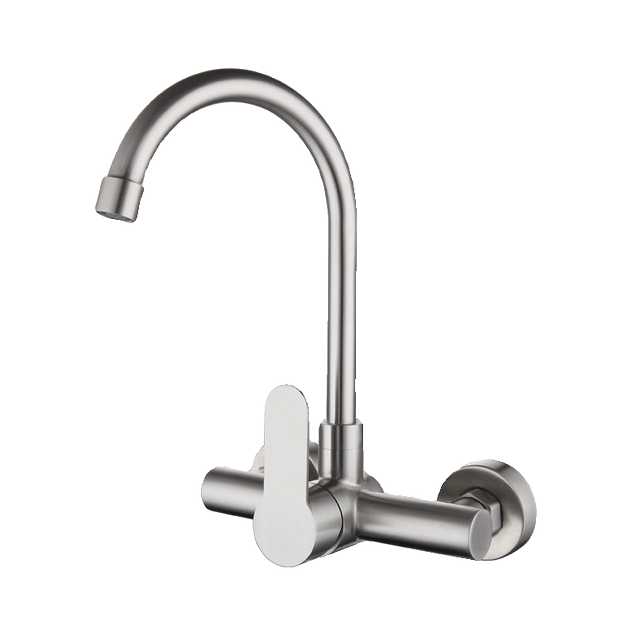 304 Stainless Steel Hot and Cold Rotating Sink Faucet Single-Handle Wall-Mounted Kitchen Household Mixer Faucet Brushed Concealed Installation