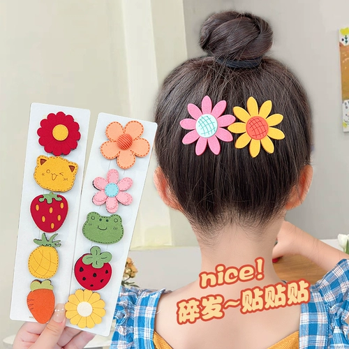 Детская челка на липучке, мультяшные милые детские безвредные шпильки для волос, аксессуар для волос, в корейском стиле, не повреждает волосы