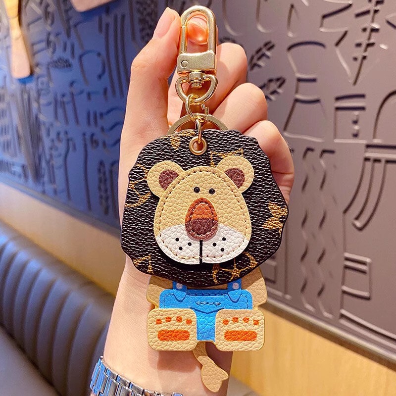 Suitable for Lv Bags, Cute Little Lion Car Keychain Pendant, Cartoon Bobblehead Old Flower Lion Bag Charm for Couples
