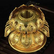 New Huibao pure copper hand-turned golden lotus base Tibetan style pure copper lotus double-layer base small hole 2 5cm