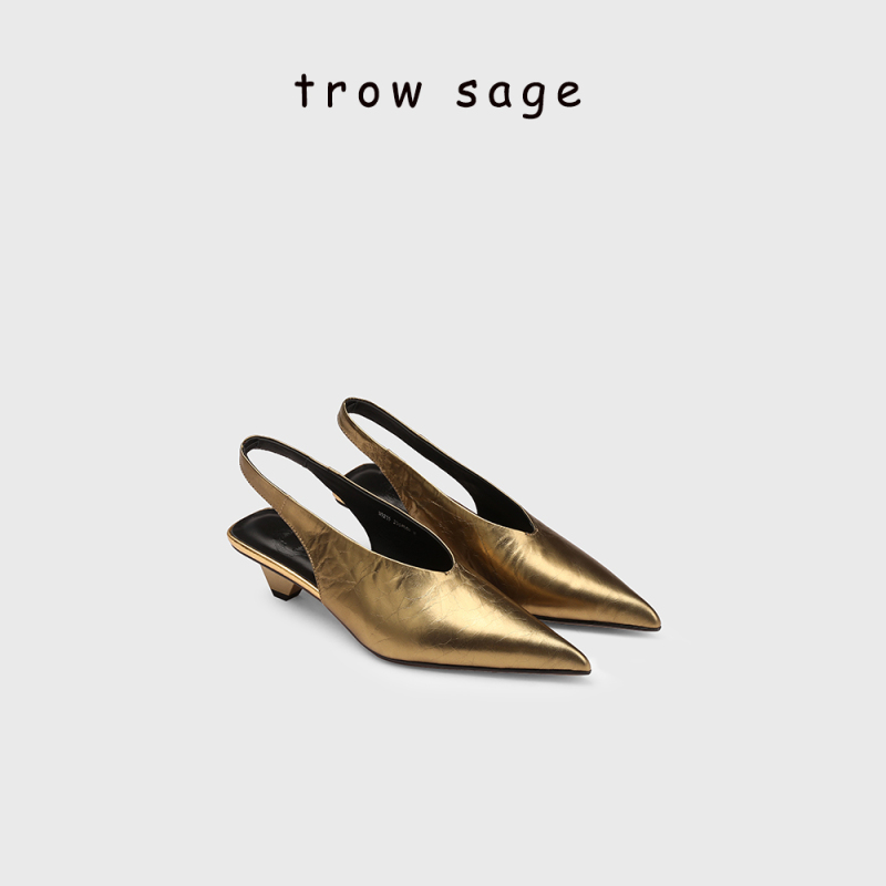 Trowsage's Exquisite Rules ▏ French-Style Closed-Toe Sandals for Women, Elegant Pointed Toe, Electroplated Chunky Heel, Low Heel, Open-Back Single Shoes. Trowsage's Exquisite Rules ▏ French-Style Closed-Toe Sandals for Women, Elegant Pointed Toe, Electroplated Chunky Heel, Low Heel, Open-Back Single Shoes.